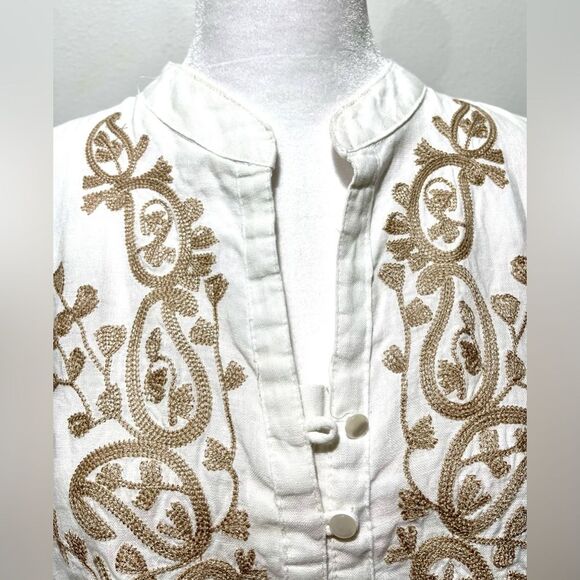 Tweeds linen shirt embroidered bohemian white summer resort costal women’s XL - Picture 7 of 8